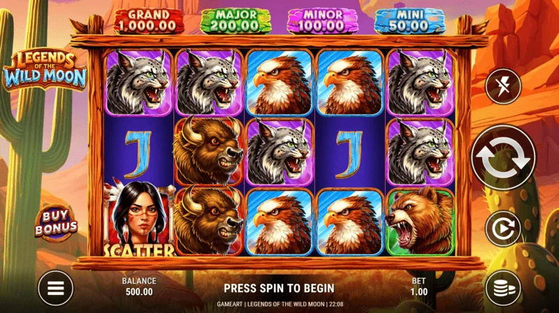 Legends of the Wild Moon - zaslon za igru s mrežom 5×3